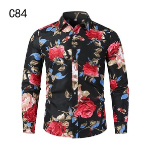 1508-C84-P20男装2025秋装新款大码长袖衬衫花色印花衬衣男装免烫图片
