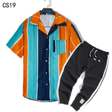 1508-CS19+K522-P45外贸欧美跨境现货短袖衬衫套装夏威夷沙滩衬衣，男装T恤，星座1508-1