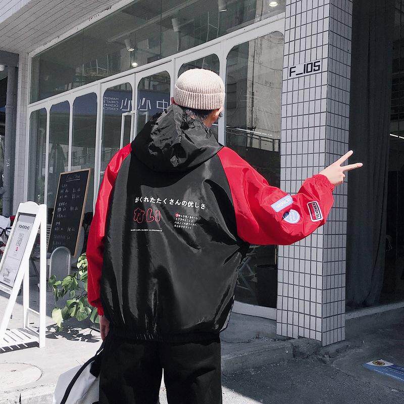 1508-J86-P35秋装新款日文印花外套男韩版潮流青年宽松连帽夹克图片