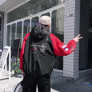 1508-J86-P35秋装新款日文印花外套男韩版潮流青年宽松连帽夹克图片