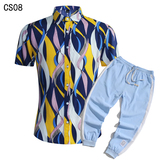 1508-CS08+K522-P45外贸欧美跨境现货短袖衬衫套装夏威夷沙滩衬衣，男装T恤，星座1508-1