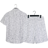 1508-TZ16-P40夏季短袖衬衣休闲薄款印花衬衫两件套修身短袖套装，男装T恤，星座1508-1