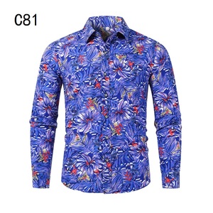1508-C81-P20男装2025秋装新款大码长袖衬衫花色印花衬衣男装免烫