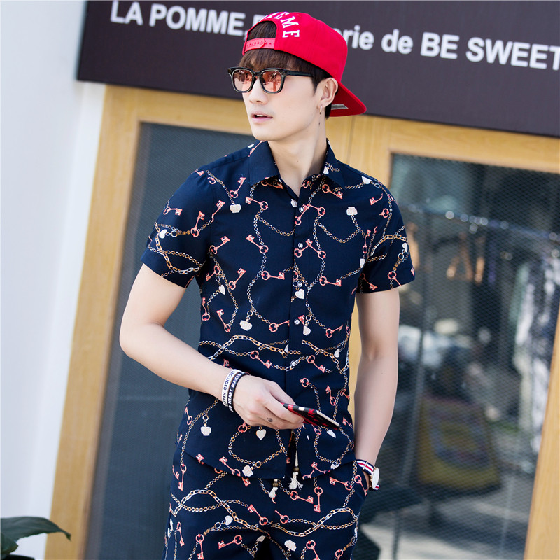 1508-DC07-P20新款大码短袖衬衫备货大货男夏季新款衬衣夏威夷图片