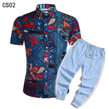 1508-CS03+K522-P50亚麻短袖衬衣休闲薄款衬衫两件套修身短袖套装，男装T恤，星座1508-1