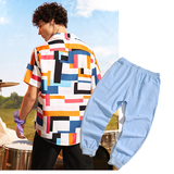 1508-CS16+K522-P45外贸欧美跨境现货短袖衬衫套装夏威夷沙滩衬衣，男装T恤，星座1508-1