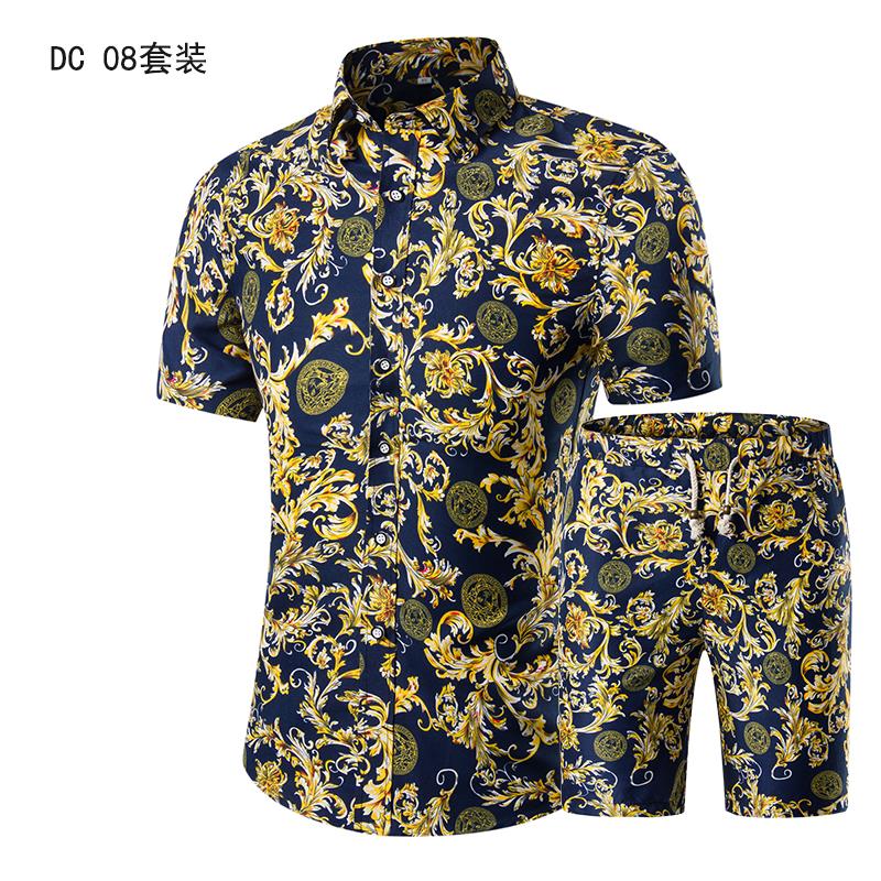 1508-DC08套装-P40沙滩服男套装夏威夷衬衫短袖休闲宽松三亚旅游图片
