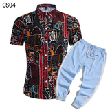1508-CS03+K522-P50亚麻短袖衬衣休闲薄款衬衫两件套修身短袖套装，男装T恤，星座1508-1