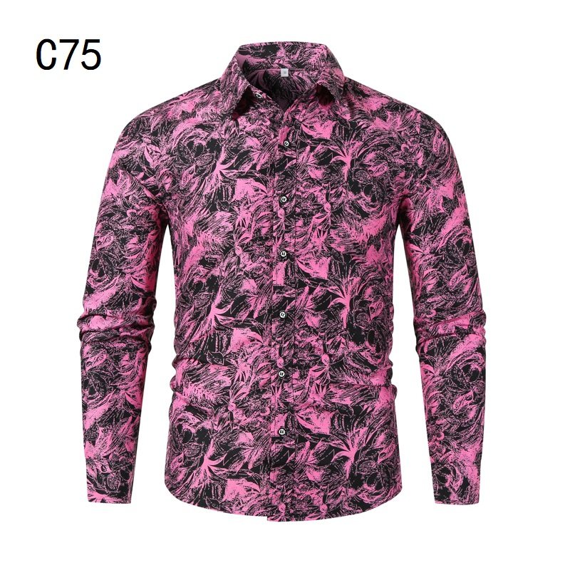 1611B-C75-P25长袖大码衬衫欧美宽松印花衬衫2021春季新品衬衣男图片