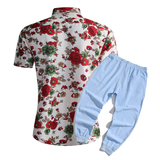 1508-CS09+K522-P45外贸欧美跨境现货短袖衬衫套装夏威夷沙滩衬衣，男装T恤，星座1508-1