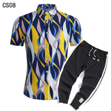 1508-CS08+K522-P45外贸欧美跨境现货短袖衬衫套装夏威夷沙滩衬衣，男装T恤，星座1508-1