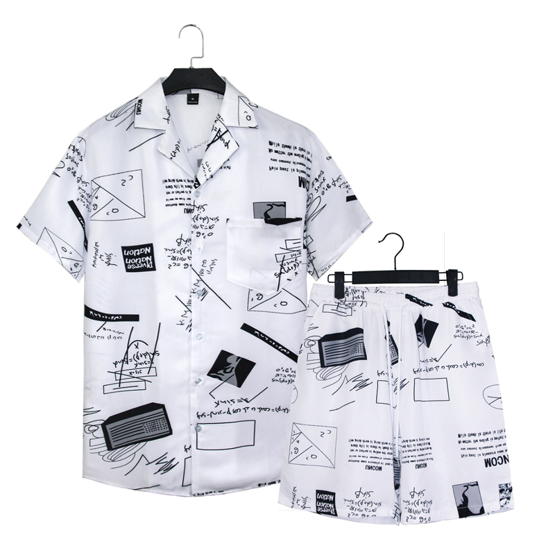 1508-TZ12-P40夏季短袖衬衣休闲薄款印花衬衫两件套修身短袖套装，男装T恤，星座1508-1