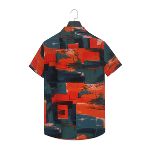 1508-CS03-P20现货亚麻短袖衬衣夏威夷沙滩花衬衫潮休闲款印花图片