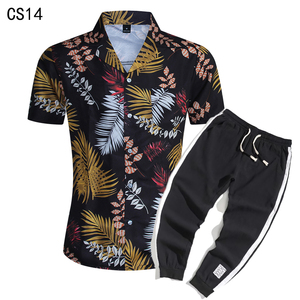 1508-CS14+K522-P45外贸欧美跨境现货短袖衬衫套装夏威夷沙滩衬衣，男装T恤，星座1508-1