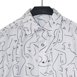 1508-CS22-P20复古潮流情侣款短袖衬衫百搭大码数码印花学生衬衣图片