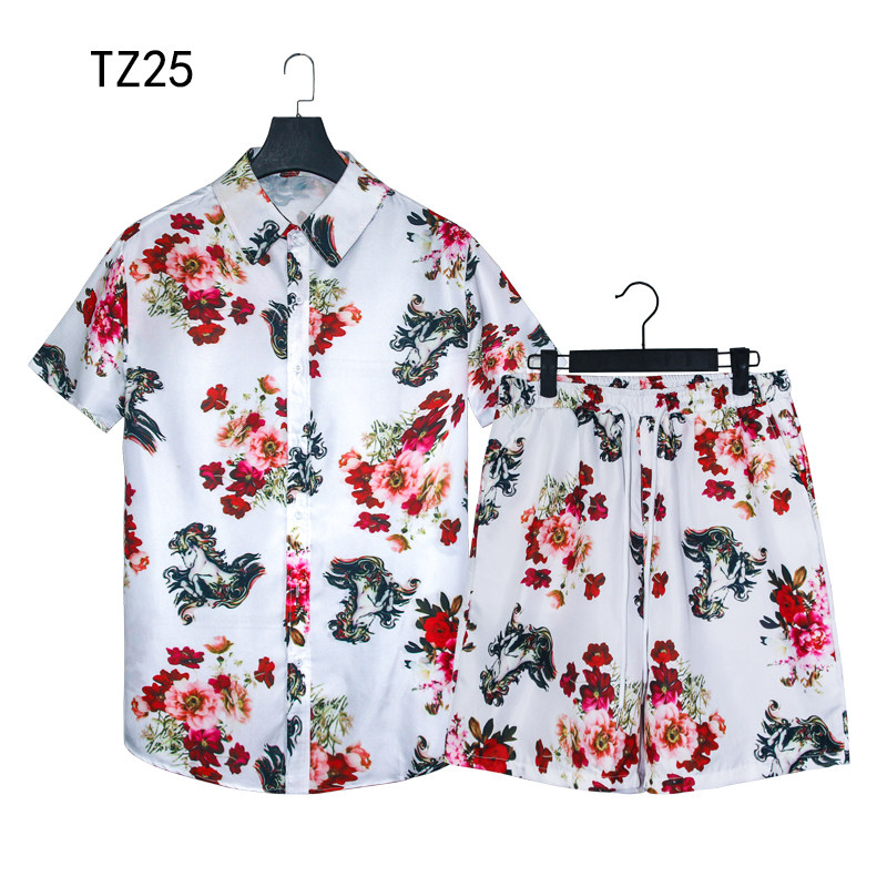 1508-合集-P40夏季短袖衬衣休闲薄款印花衬衫两件套修身短袖套装，男装T恤，星座1508-1