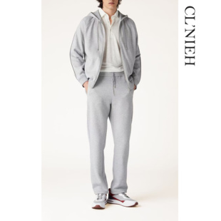 CLNIEH |羊毛醋酸真丝混纺强保暖御寒面料 老钱风浅灰卫衣套装