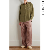 进口NAIA醋酸鎏光垂感清凉双褶长裤 OL联名AMN 静奢风 CLNIEH