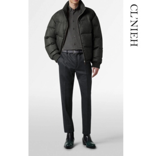 CLNIEH |新国标90白鹅绒人字全绵羊毛真皮饰边廓型强御寒羽绒服