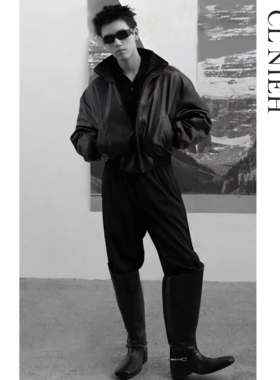 CLNIEH | 进口半闪亮粒面羊皮革 IDEAL拉链 立裁高领皮革夹克男