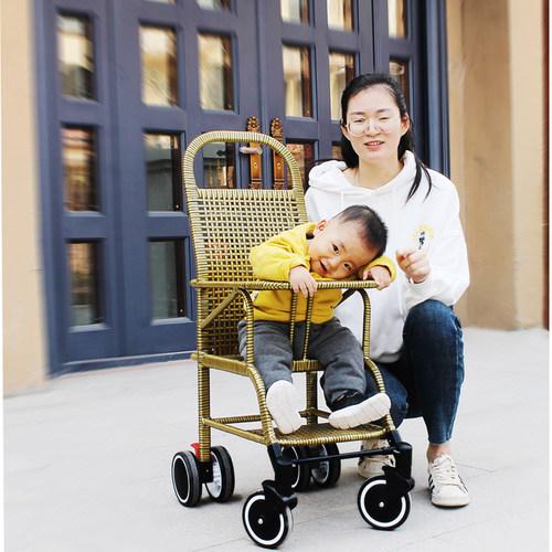 竹藤推车夏季婴儿仿藤椅推车轻便竹编推车小孩儿童竹子四轮小推车