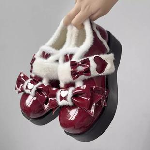 洛丽塔鞋子冬季可爱lolita女加绒日系厚底圆头软妹小皮鞋jk鞋鞋子