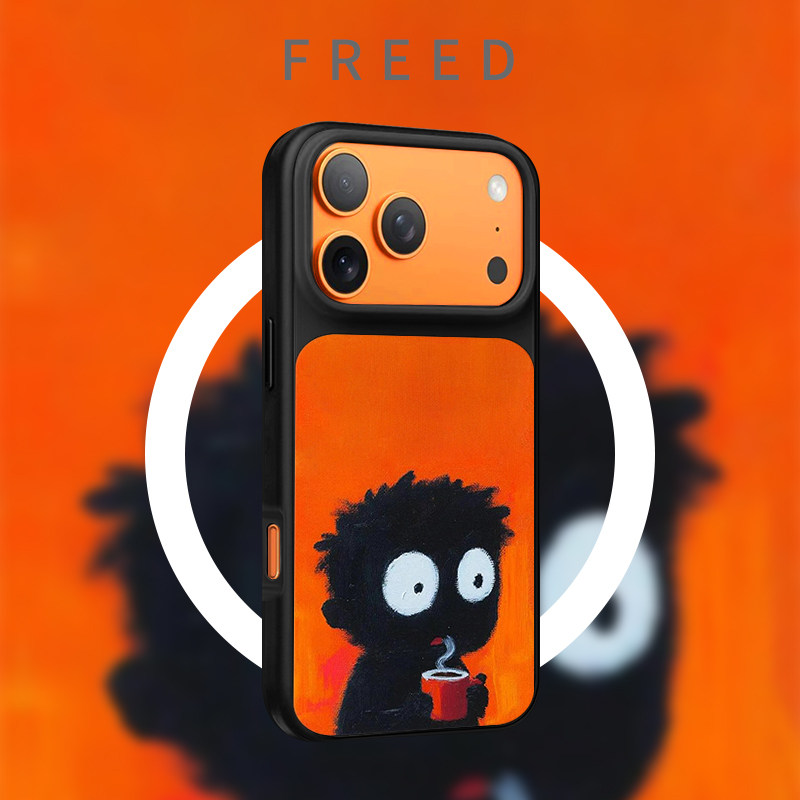 FREED橙色小黑人适用于苹果17promax趣味16/15磨砂磁吸14手机壳13