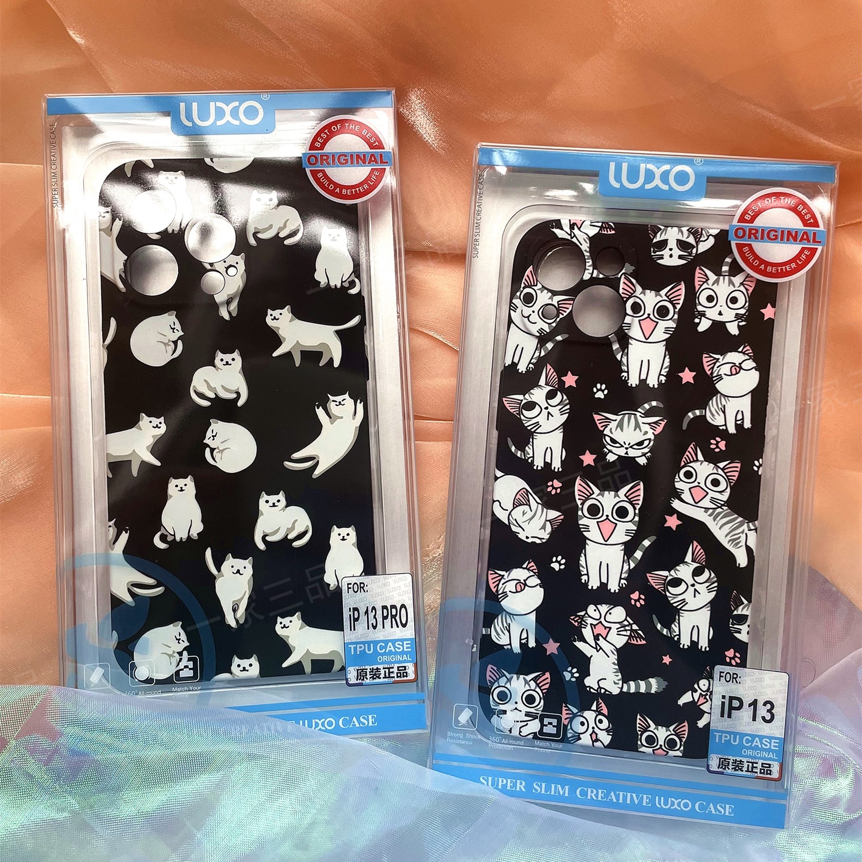 luxo漫画猫适用15pro手机壳苹果14pro可爱起司猫13/12promax全包14夜光11英短硅胶xsmax防摔x