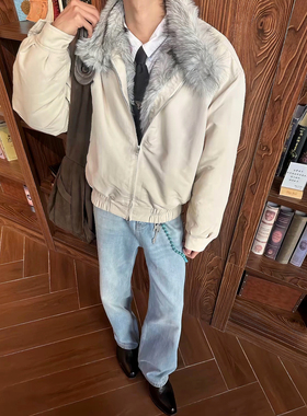 LBMS辣堡美式狼王座山雕哈灵顿棉服外套男冬季加厚bomber立领夹克