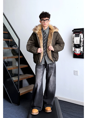 LBMS辣堡美式25冬季新款高质感毛领拼接棉服夹克中性风硬核外套