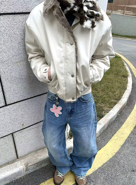 LBMS辣堡美式2025冬新雪丽恒温暖绒毛领bomber天丝棉棉服棉衣