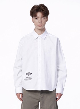 LBMS辣堡美式浅色刺绣格子衬衫男女宽松立体休闲显瘦通勤打底长袖