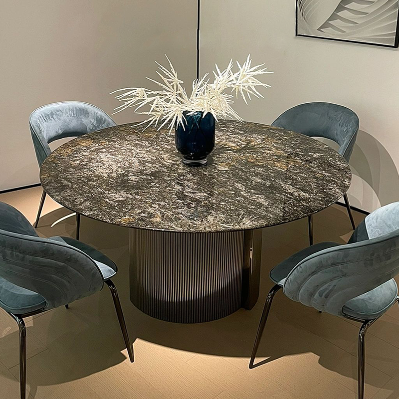 天然奢石铂金钻意式轻奢进口大理石餐桌带转盘家用高端设计定制