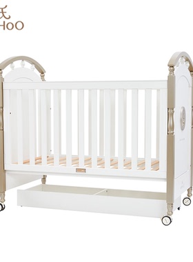 英氏婴儿床金色豪床0-6岁榉木可拼带轮抽屉进口实木床YBCMJ00006A