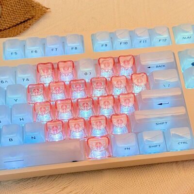 现货批发跨境爱心粉键帽机械键盘21键透明PC双色0EM高度DIY增补键
