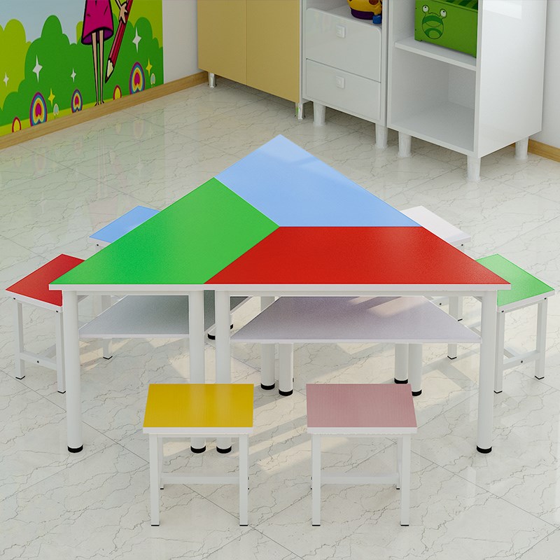 速发新款小学导美术课桌椅习训班梯形桌少儿辅生学培桌双层彩色组
