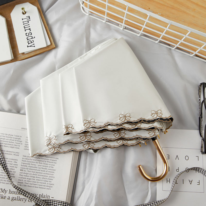 速发绣动刺手雨伞晴雨叠用折两小巧便携黑胶太伞防晒防紫外线