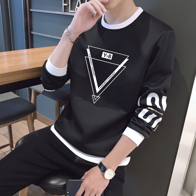 速发尚新款圆领长袖T恤时春潮流卫衣衣士上男服春装男装打底小衫