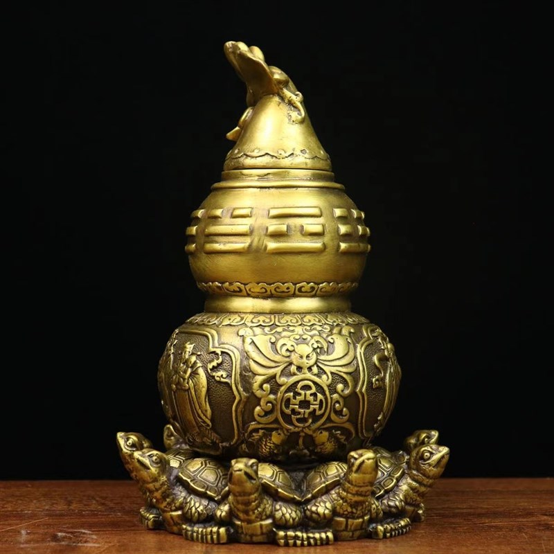 速发天医铜葫芦摆件纯铜九龟葫芦开口天医黄铜葫芦福禄寿黄铜葫芦