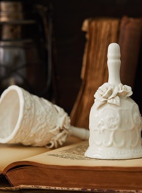 速发复古陶瓷雕花手摇铃饰摆件装铛品酒吧铛厅出餐上菜铃餐圣诞节