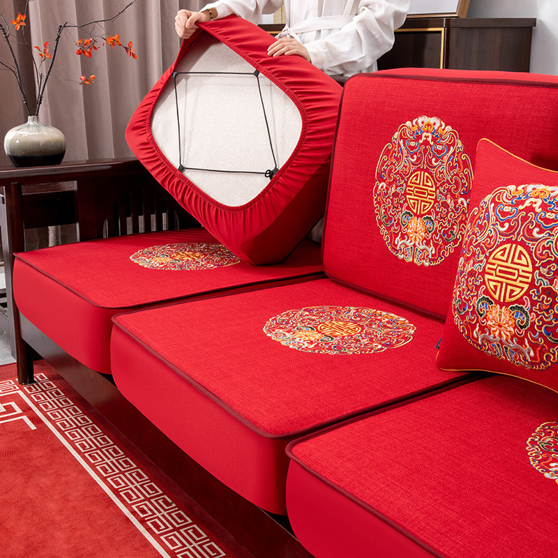 速发沙发四套5202罩新款笠季通用新中式实木沙发垫子防滑坐垫全包
