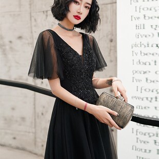 速发黑色晚礼服2025新款 众高法端小高级感演出 气质名媛宴会轻奢式