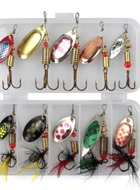 速发旋转亮淡手摇片spier路亚套装金属到7g仿生毛水翘嘴羽片假硬