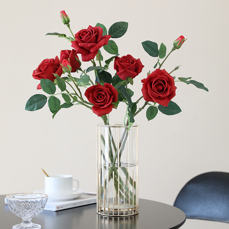速发头湿感花瑰花玫假花客厅玄桌花餐关桌面花艺摆设装饰品