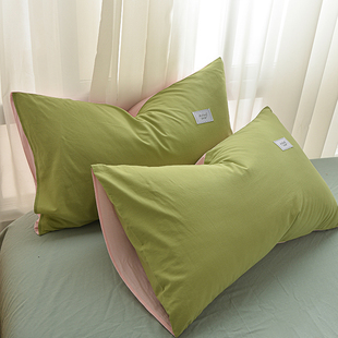 速发全棉水洗棉枕套夏凉纯色枕7套2只简夏48 头4学生单人通用一对