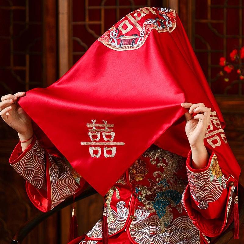 速发结婚凤冠霞帔红纱大红盖头蒙嫁秀禾服新娘陪头纱婚礼婚庆用品