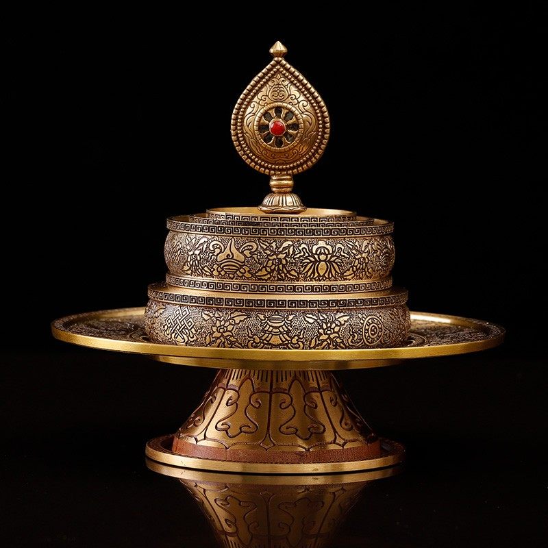 速发西藏八吉刻纯铜曼扎盘雕祥金刚杵八宝案曼茶罗供奉曼扎盘大号