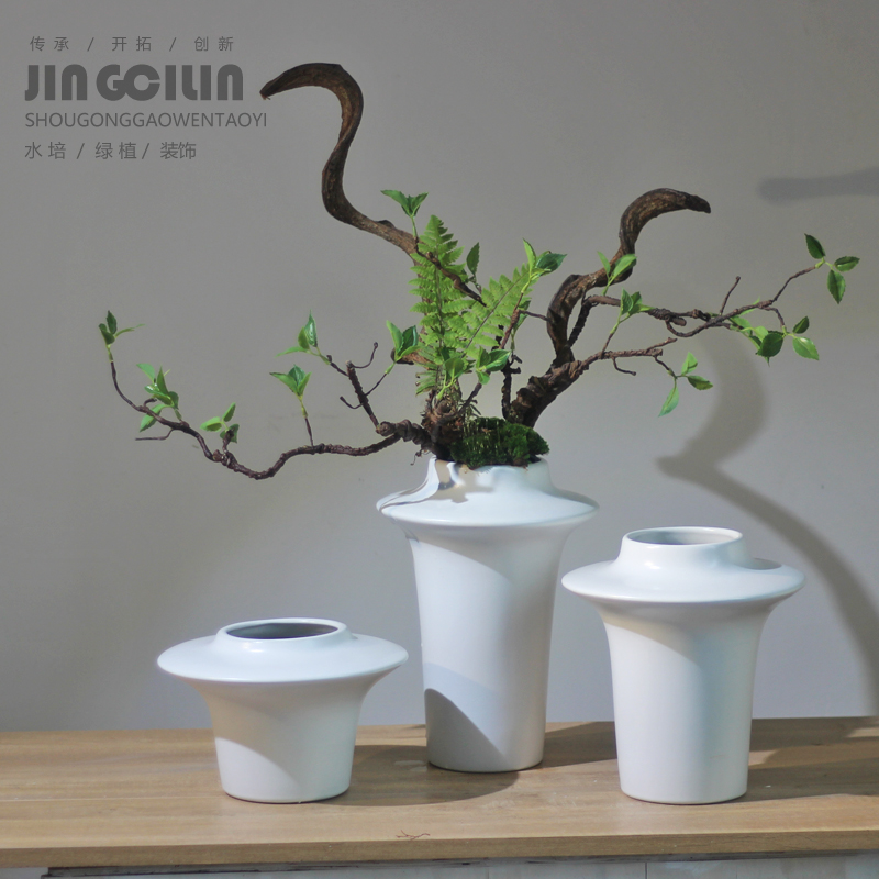 速发酒店瓷陶复古新中式白色陶艺摆件禅花插干花民宿餐厅软装饰器