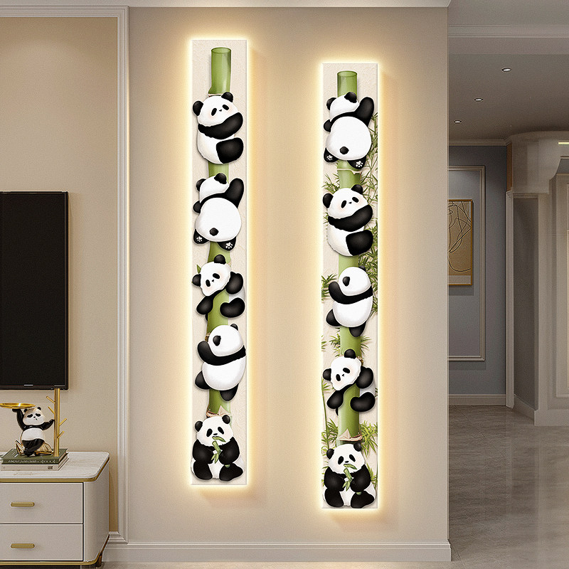 速发奶油风熊猫玄关装高画节节饰升走廊窄细长条挂客画厅入户带灯,家居饰品,现代装饰画,淘宝优惠券,粉丝福利购,淘宝优惠卷