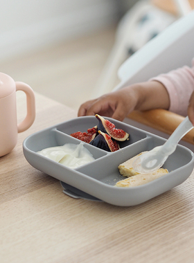 法国beaba婴儿辅食碗硅胶分格餐盘吸盘碗鸭嘴学饮杯硅胶学习套组